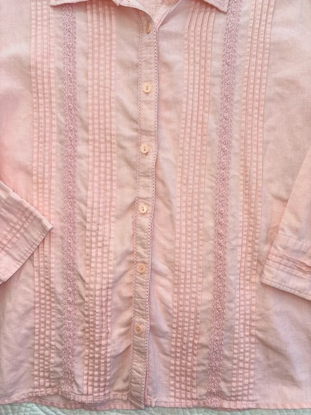 Linen Cotton embroidered XL Shirt Pink Button Front